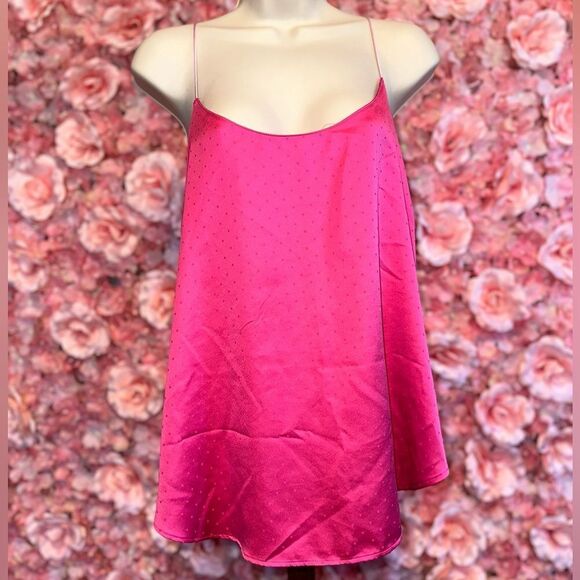 Victoria's Secret (XL) Hot Pink Polka Dot Polyester Tank Top w Spaghetti Straps - Picture 1 of 7